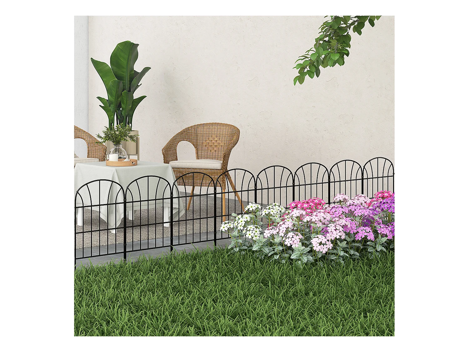 Lot de 8 clôtures de jardin décoratives avec ornements métal noir