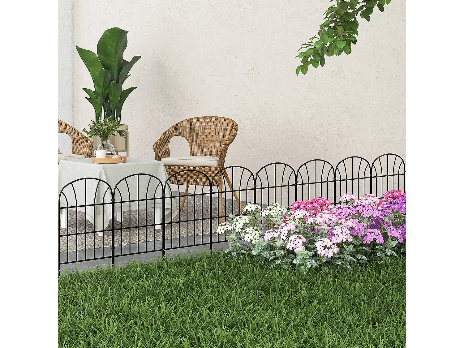 Lot de 8 clôtures de jardin décoratives avec ornements métal noir