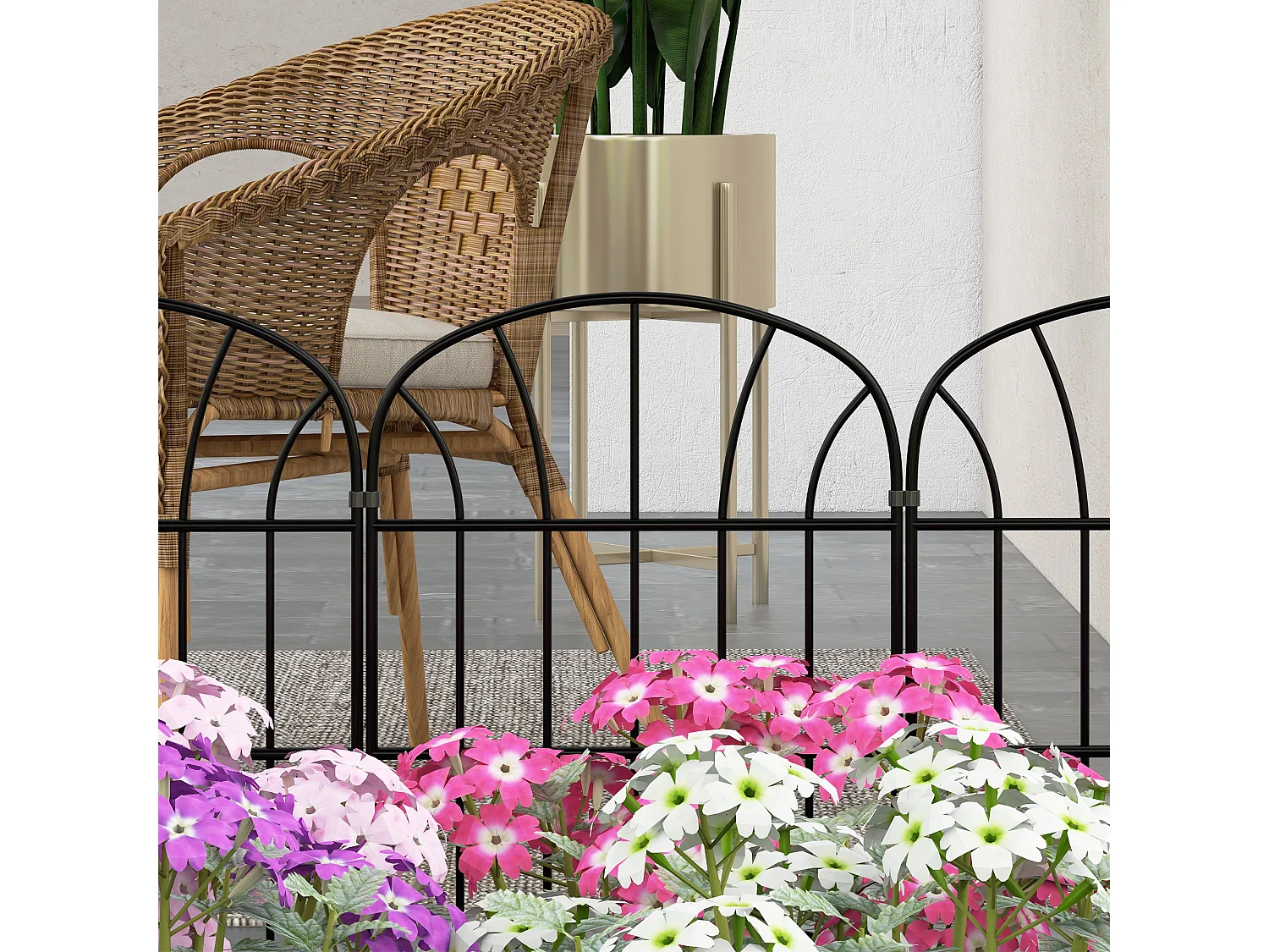 Lot de 8 clôtures de jardin décoratives avec ornements métal noir