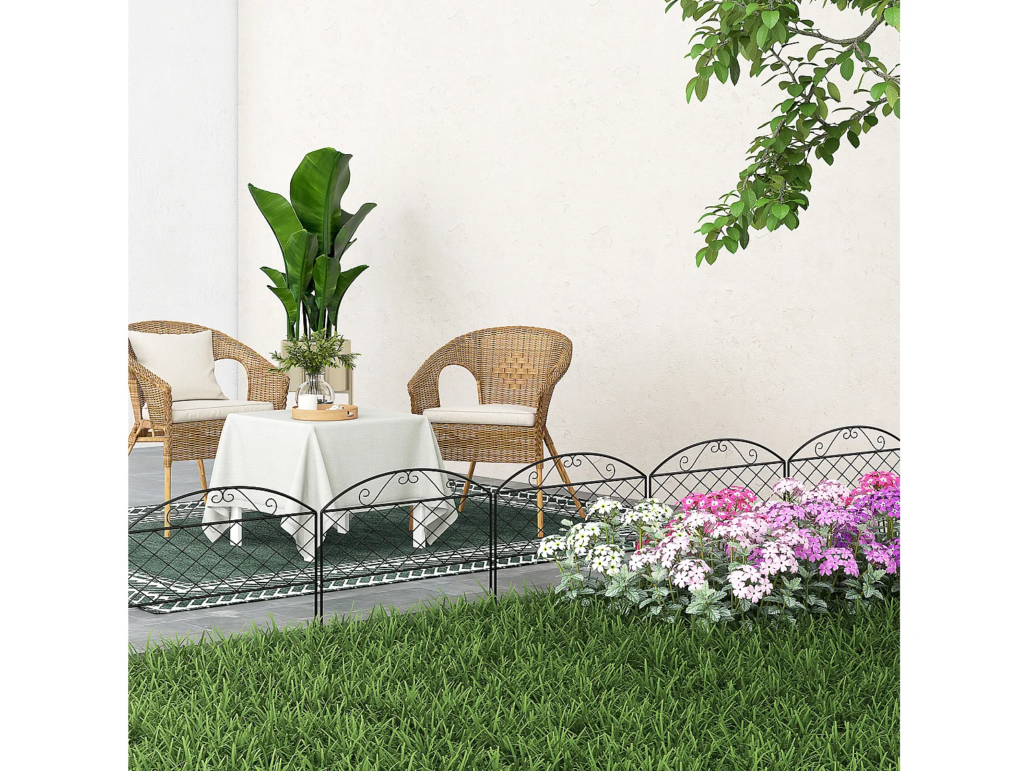 Lot de 5 clôtures de jardin décoratives avec ornements métal noir