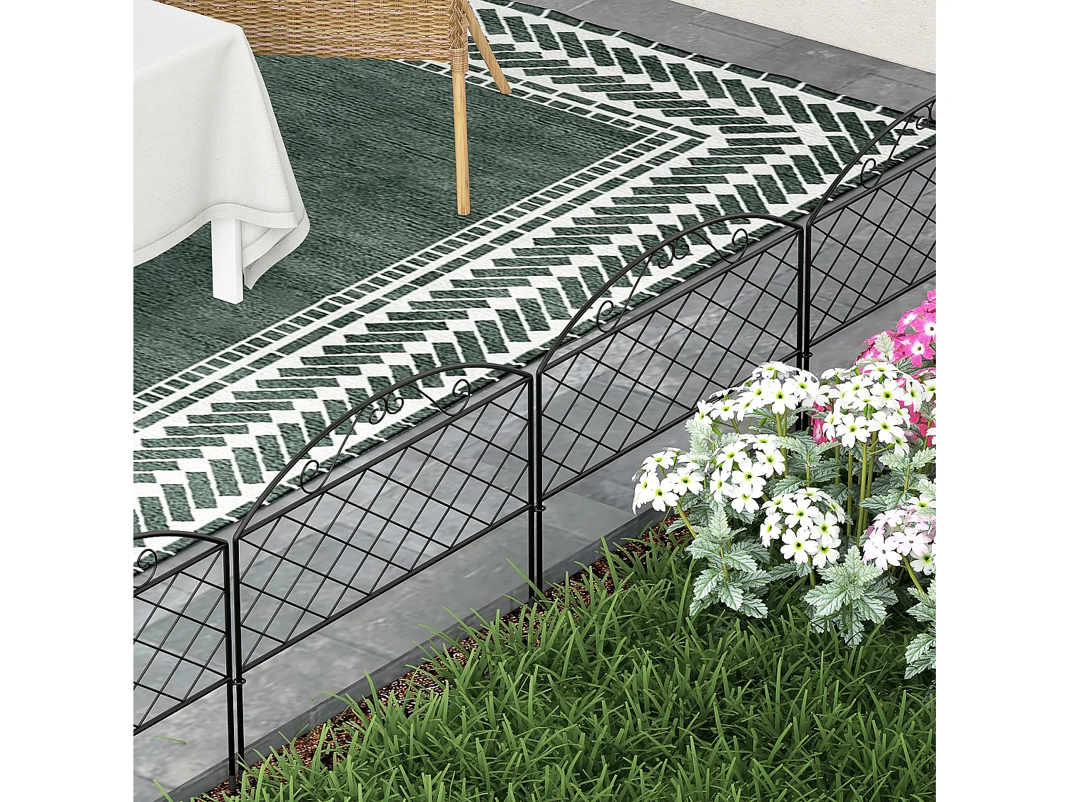 Lot de 5 clôtures de jardin décoratives avec ornements métal noir