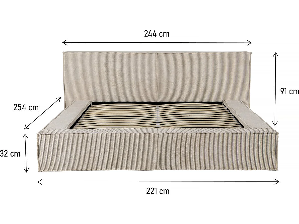 Luxe Fluwelen Gestoffeerd Opbergbed "Courchevel" - Beige 180 x 200 cm