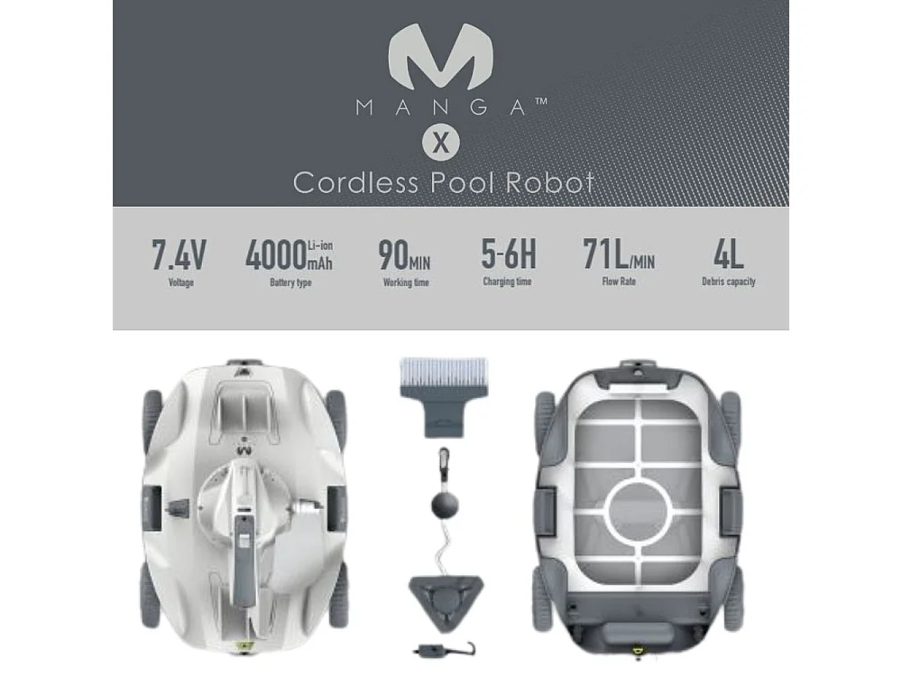 Robot Nettoyeur de Piscine Batterie 90 min Kokido Manga X Réservoir 4 litres Sans Cables