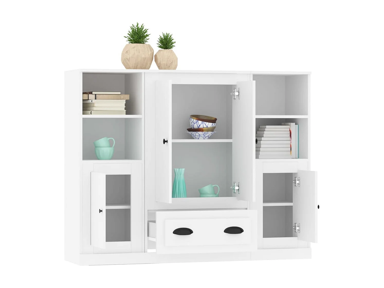 Aparadores altos 3 pcs derivados de madeira branco