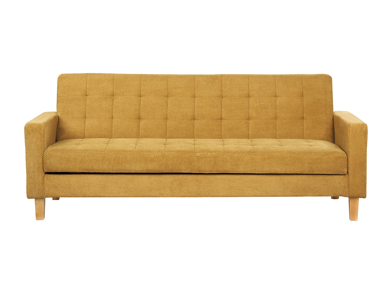 3-Sitzer Sofa mit Schlaffunktion Stoffbezug gelb gesteppt Holzbeine Retro Vehkoo