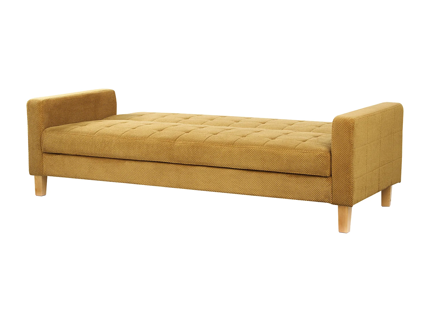 3-Sitzer Sofa mit Schlaffunktion Stoffbezug gelb gesteppt Holzbeine Retro Vehkoo
