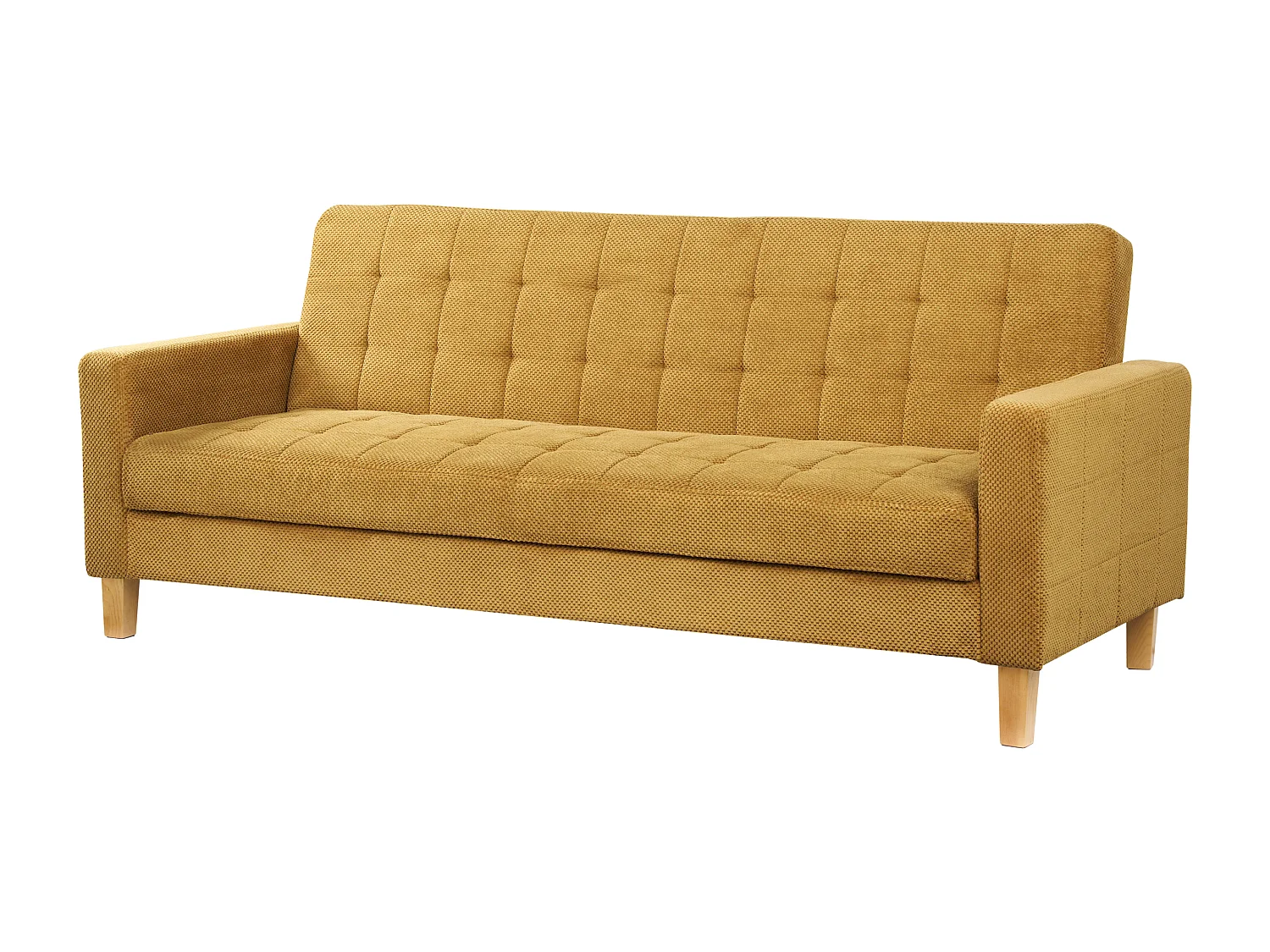 3-Sitzer Sofa mit Schlaffunktion Stoffbezug gelb gesteppt Holzbeine Retro Vehkoo