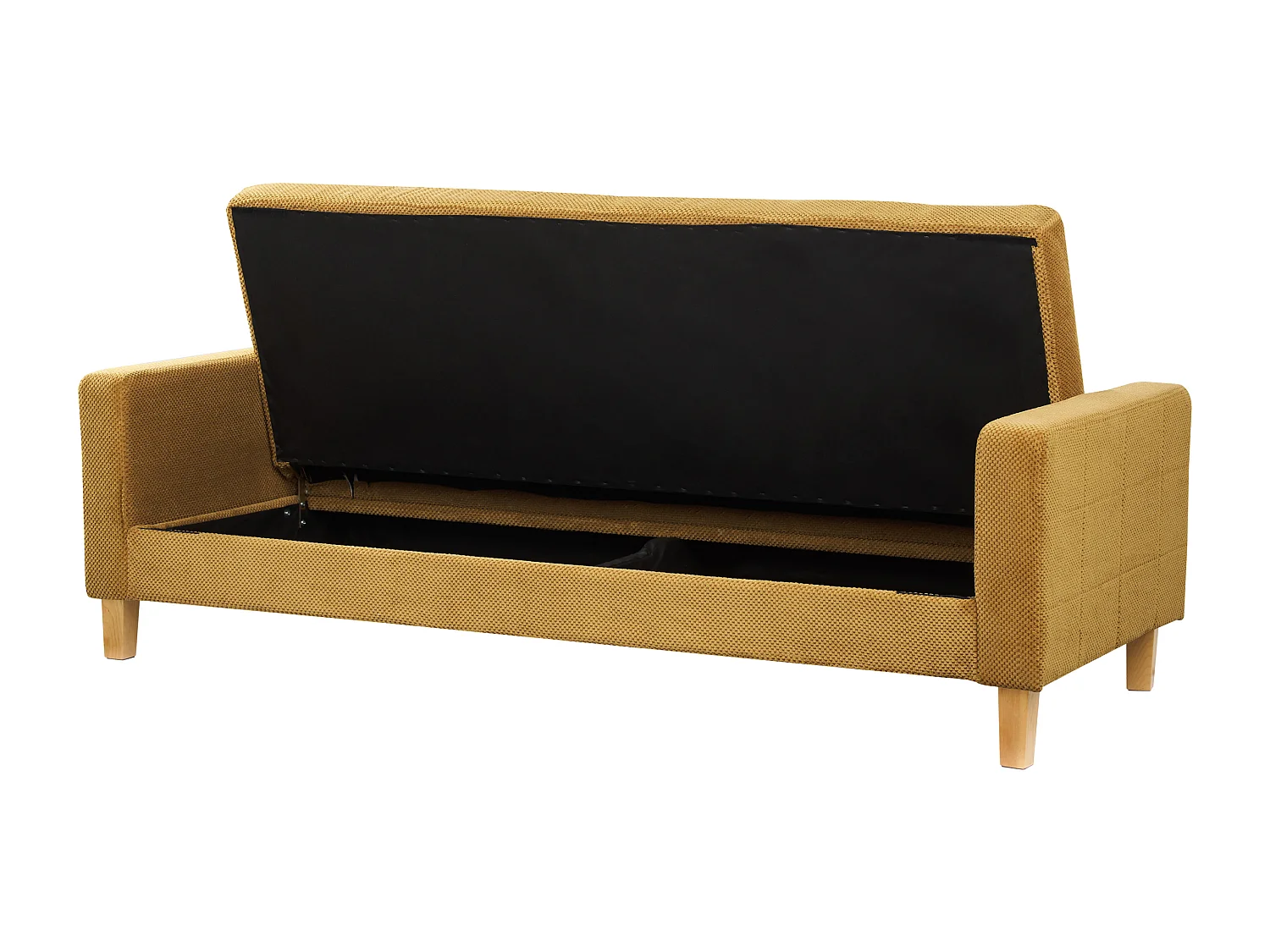3-Sitzer Sofa mit Schlaffunktion Stoffbezug gelb gesteppt Holzbeine Retro Vehkoo