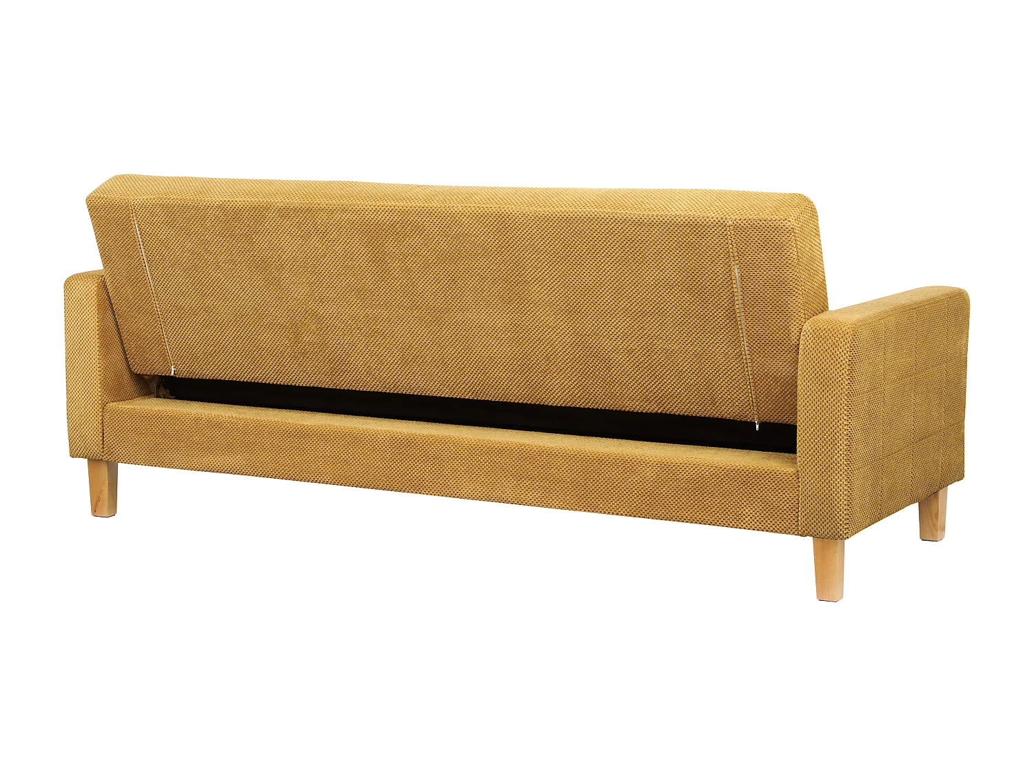 3-Sitzer Sofa mit Schlaffunktion Stoffbezug gelb gesteppt Holzbeine Retro Vehkoo
