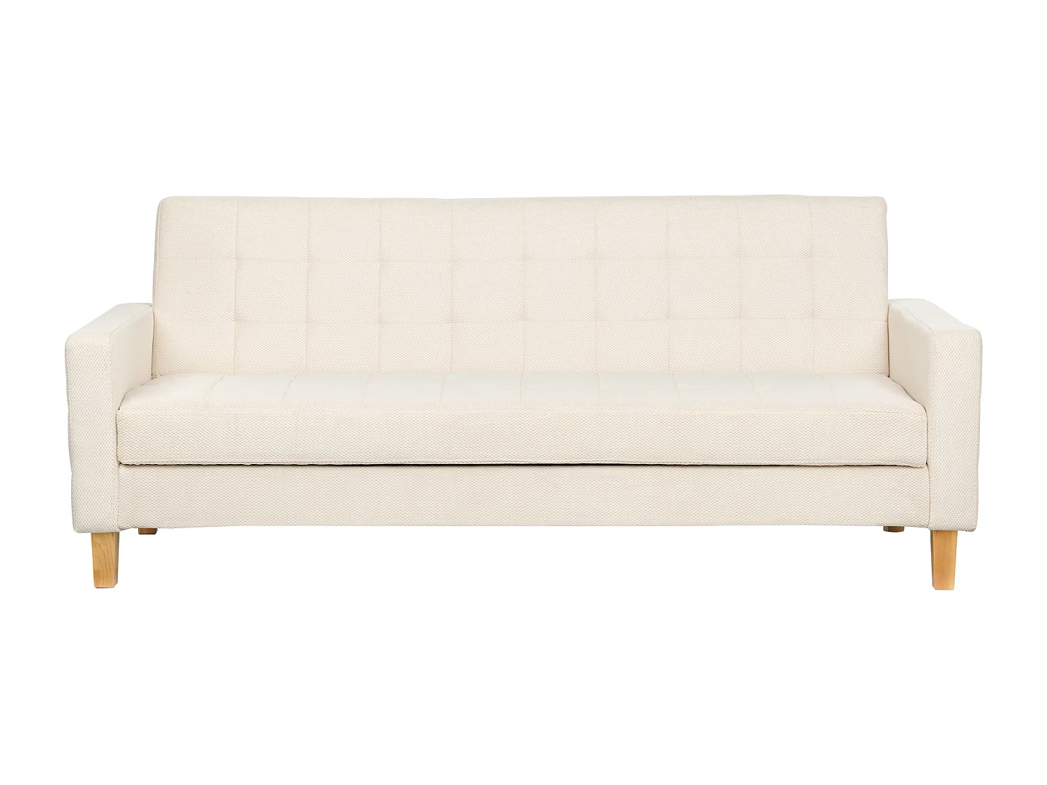 3-Sitzer Sofa mit Schlaffunktion Stoffbezug weiß gesteppt Holzbeine Retro Vehkoo