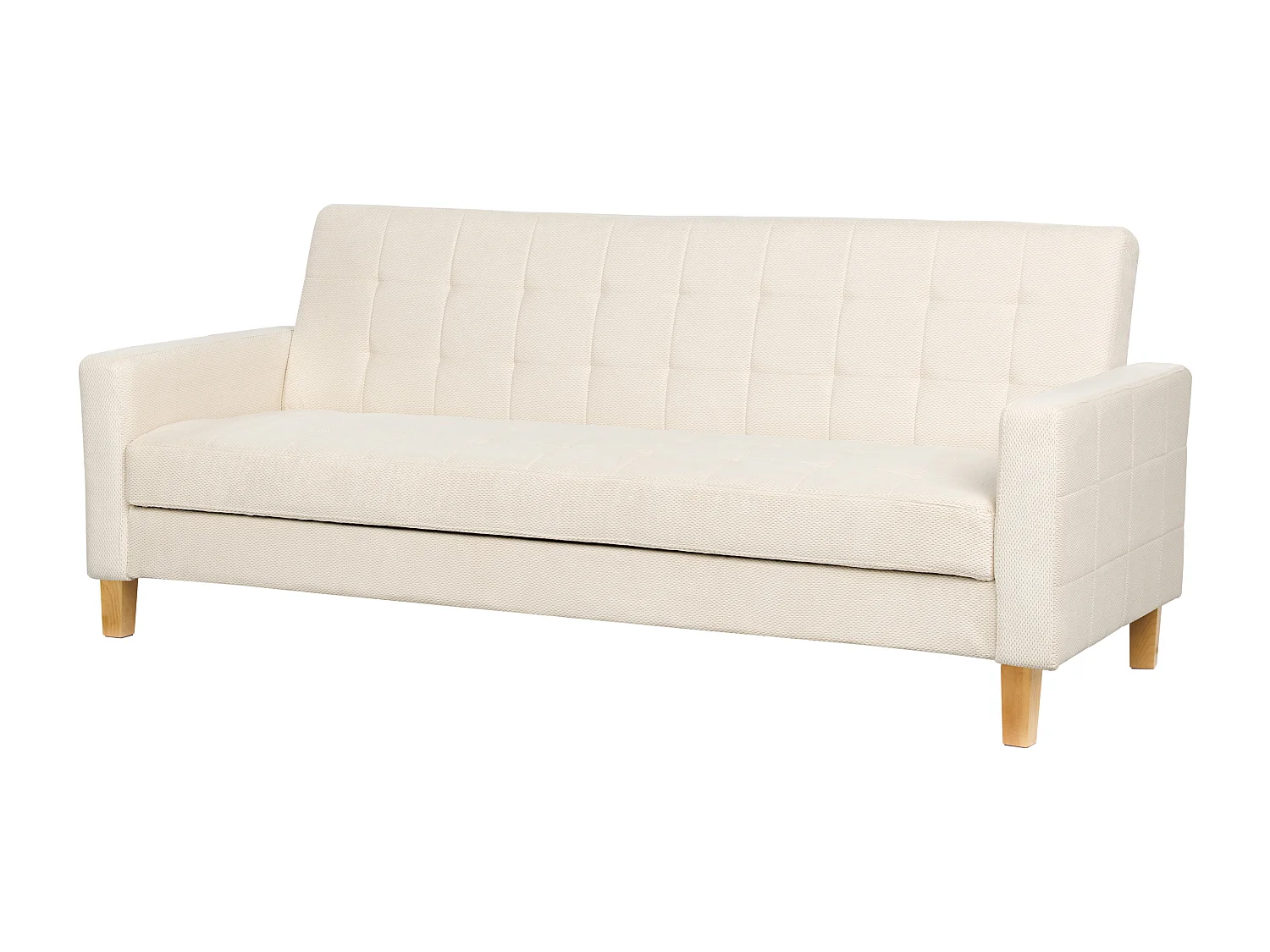 3-Sitzer Sofa mit Schlaffunktion Stoffbezug weiß gesteppt Holzbeine Retro Vehkoo