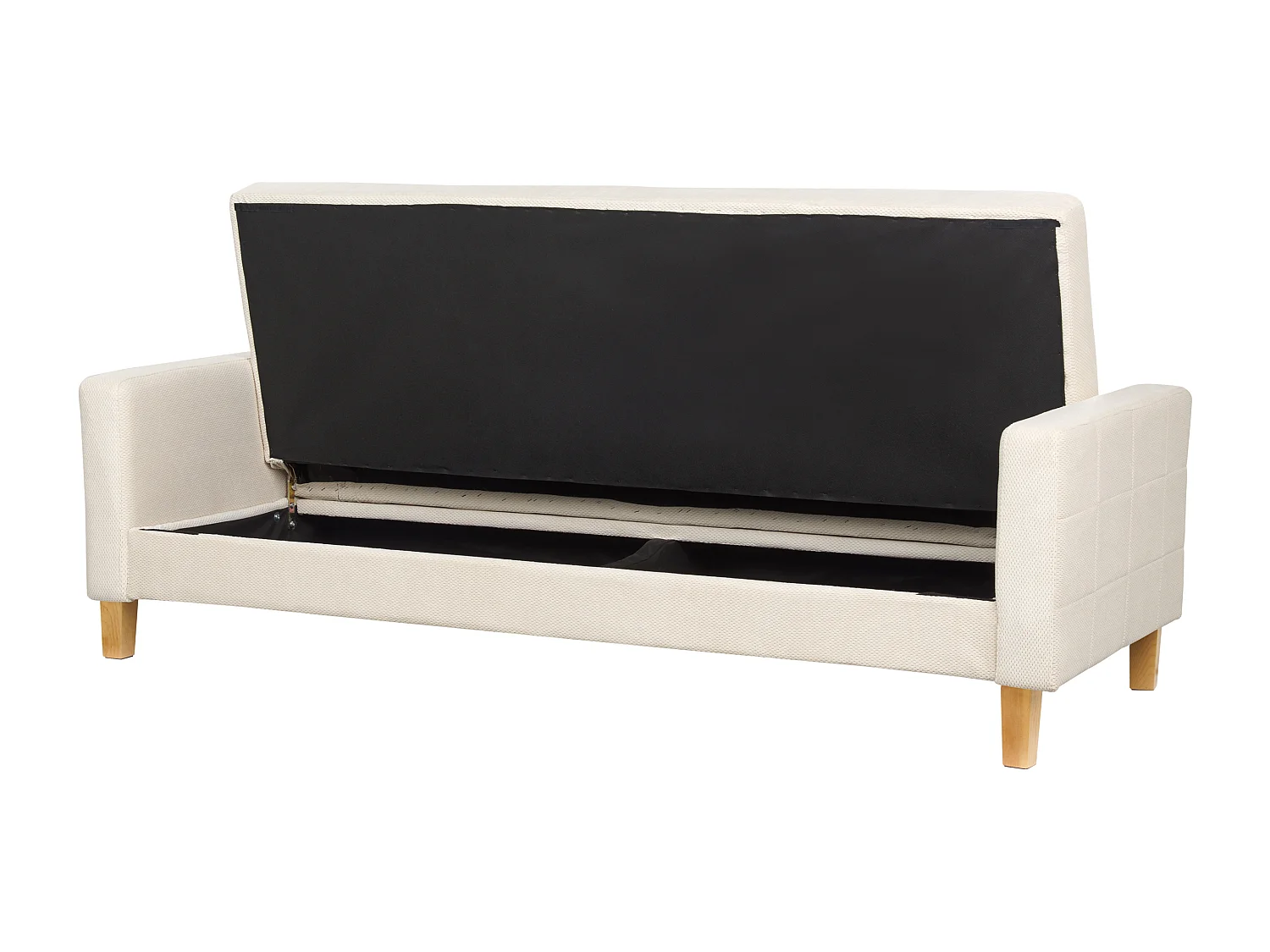 3-Sitzer Sofa mit Schlaffunktion Stoffbezug weiß gesteppt Holzbeine Retro Vehkoo