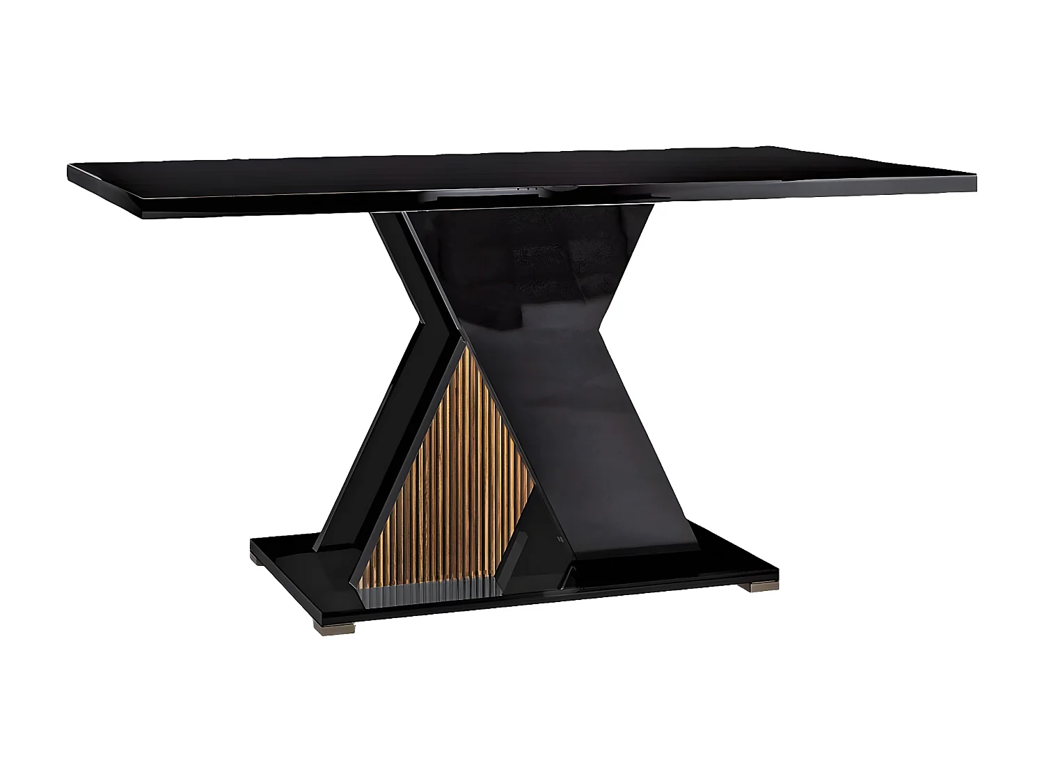 KADALA - Table 160x90cm Laquée Noir Décor Bois avec Pied Central en X