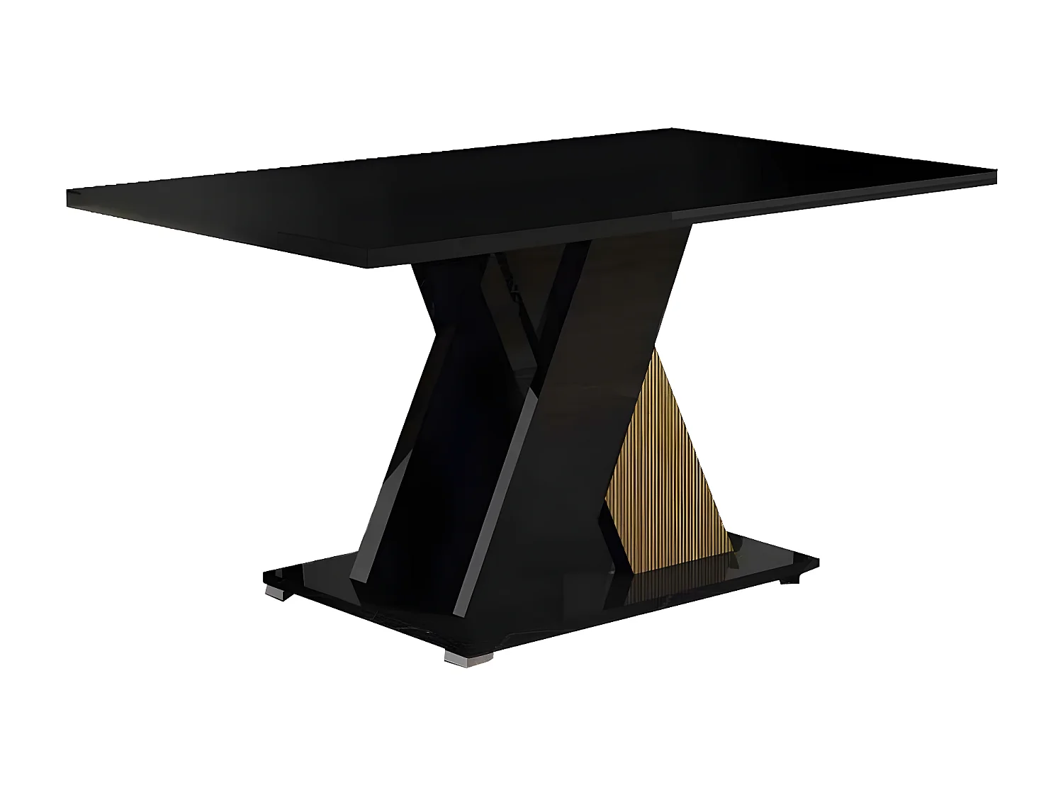 KADALA - Table 160x90cm Laquée Noir Décor Bois avec Pied Central en X