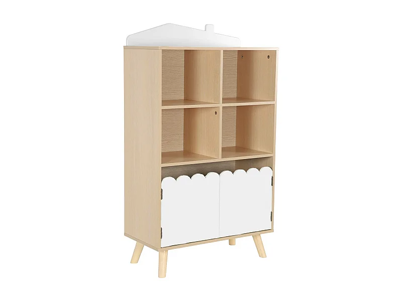 Biblioteca infantil madera de pino 2 puertas 4 estantes blanco