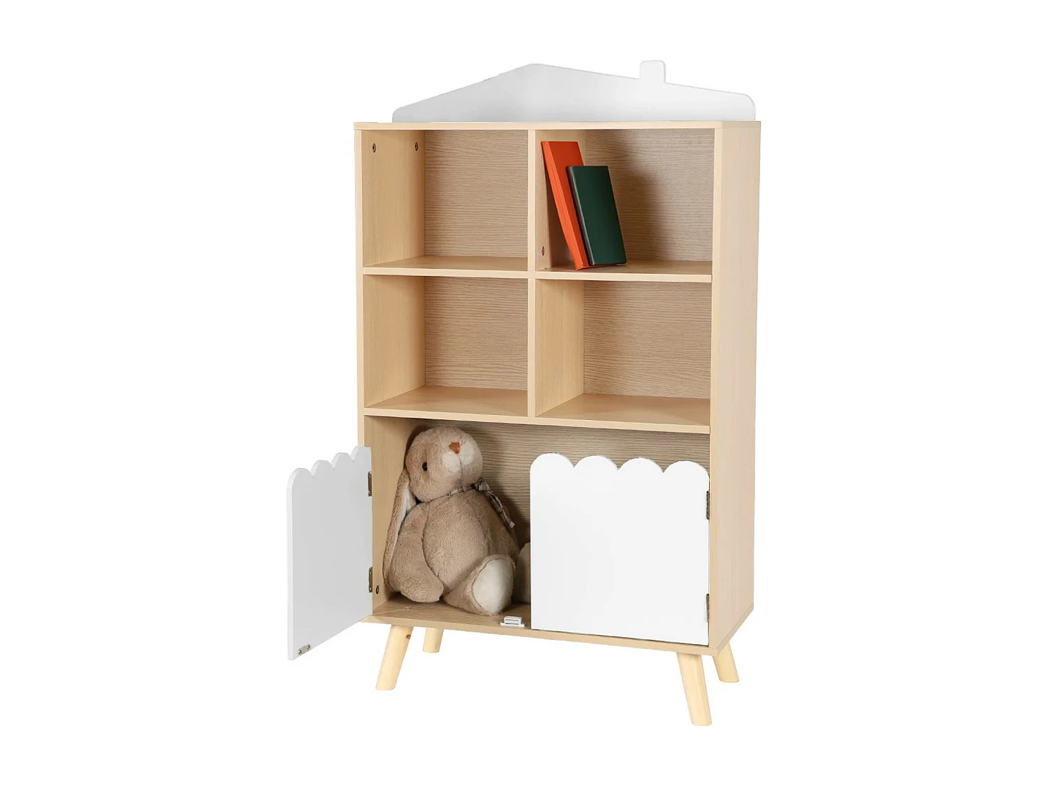 Bibliothèque enfant blanche 2 portes et 4 étagères