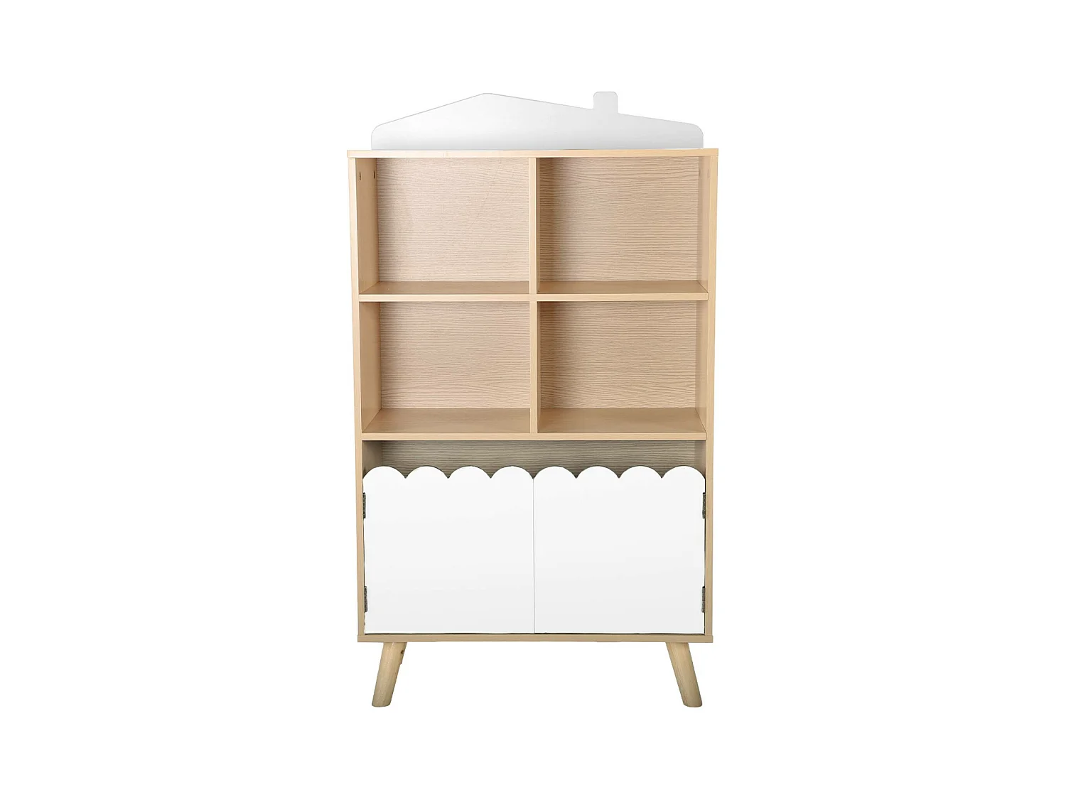 Biblioteca per bambini in legno di pino 2 porte e 4 scaffali, bianco