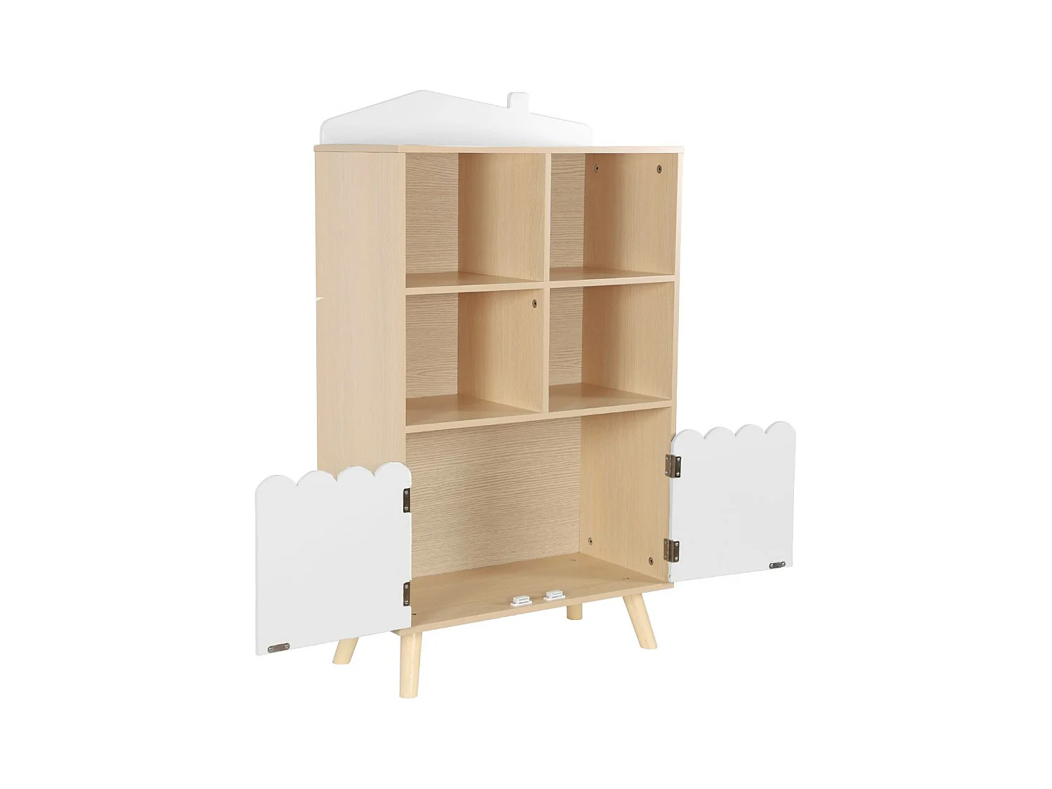 Biblioteca per bambini in legno di pino 2 porte e 4 scaffali, bianco