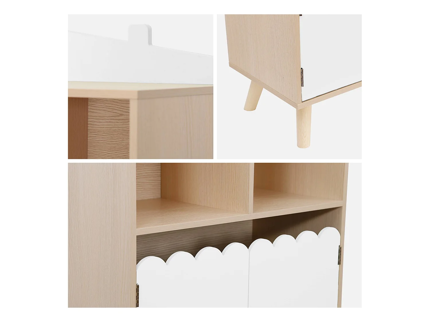 Biblioteca per bambini in legno di pino 2 porte e 4 scaffali, bianco