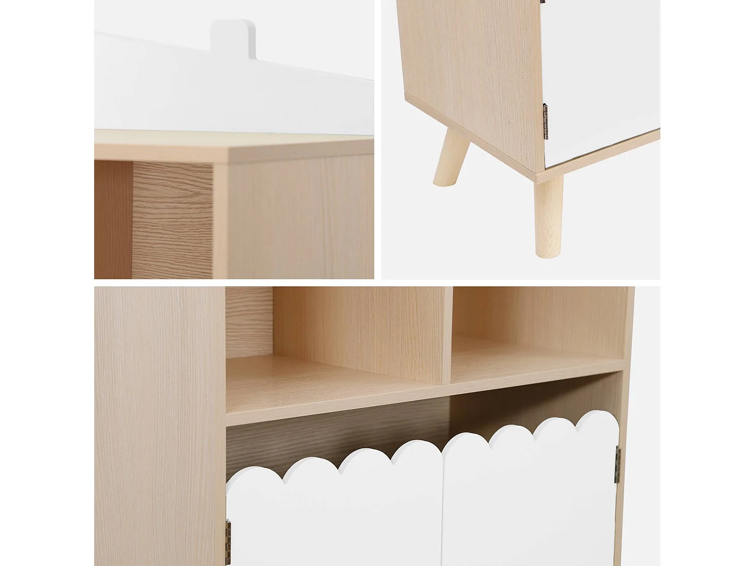 Biblioteca infantil madera de pino 2 puertas 4 estantes blanco