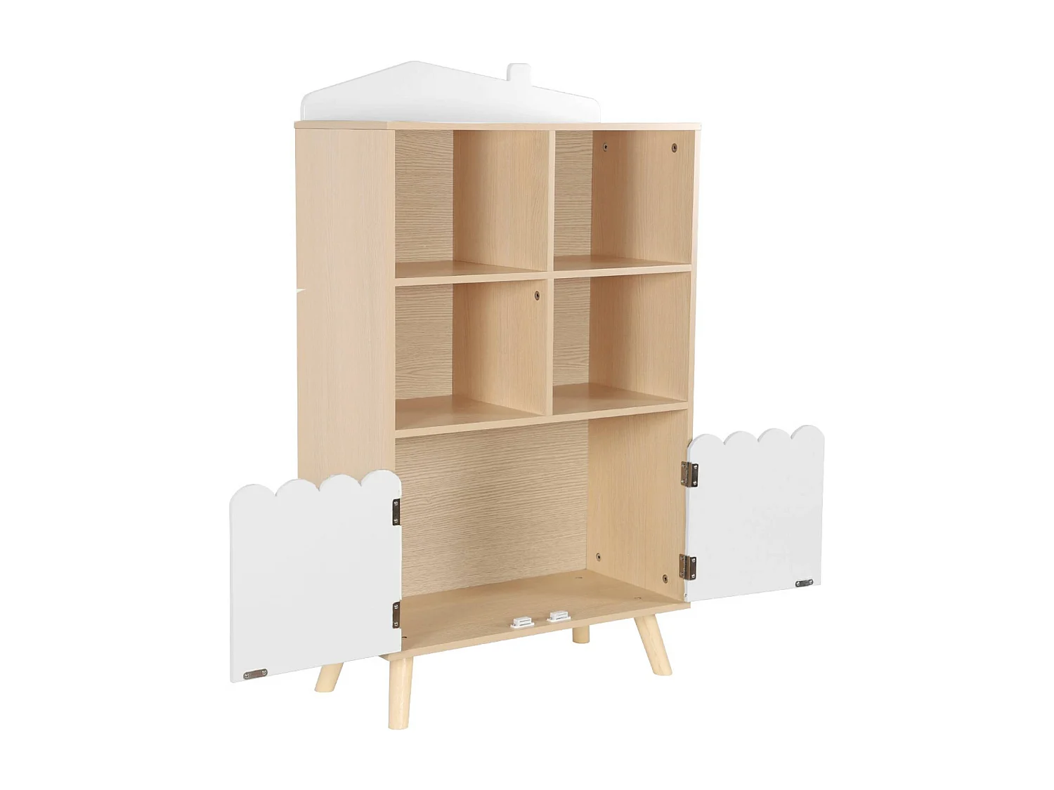 Biblioteca infantil madera de pino 2 puertas 4 estantes blanco