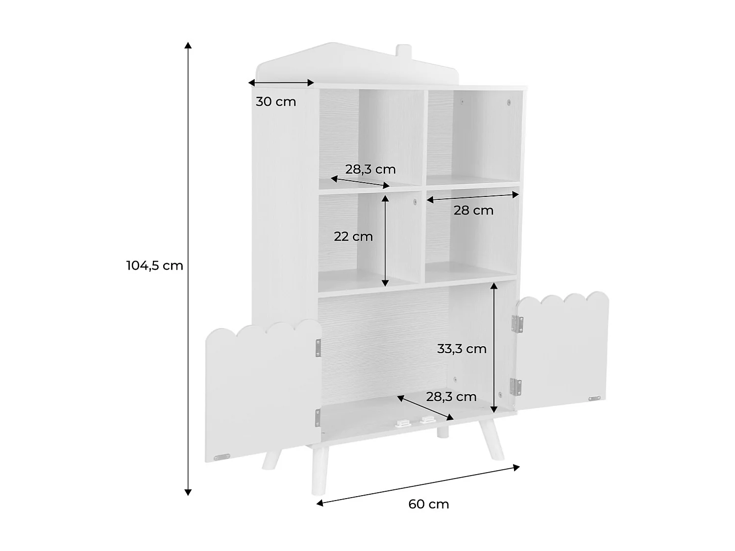 Biblioteca infantil madera de pino 2 puertas 4 estantes blanco
