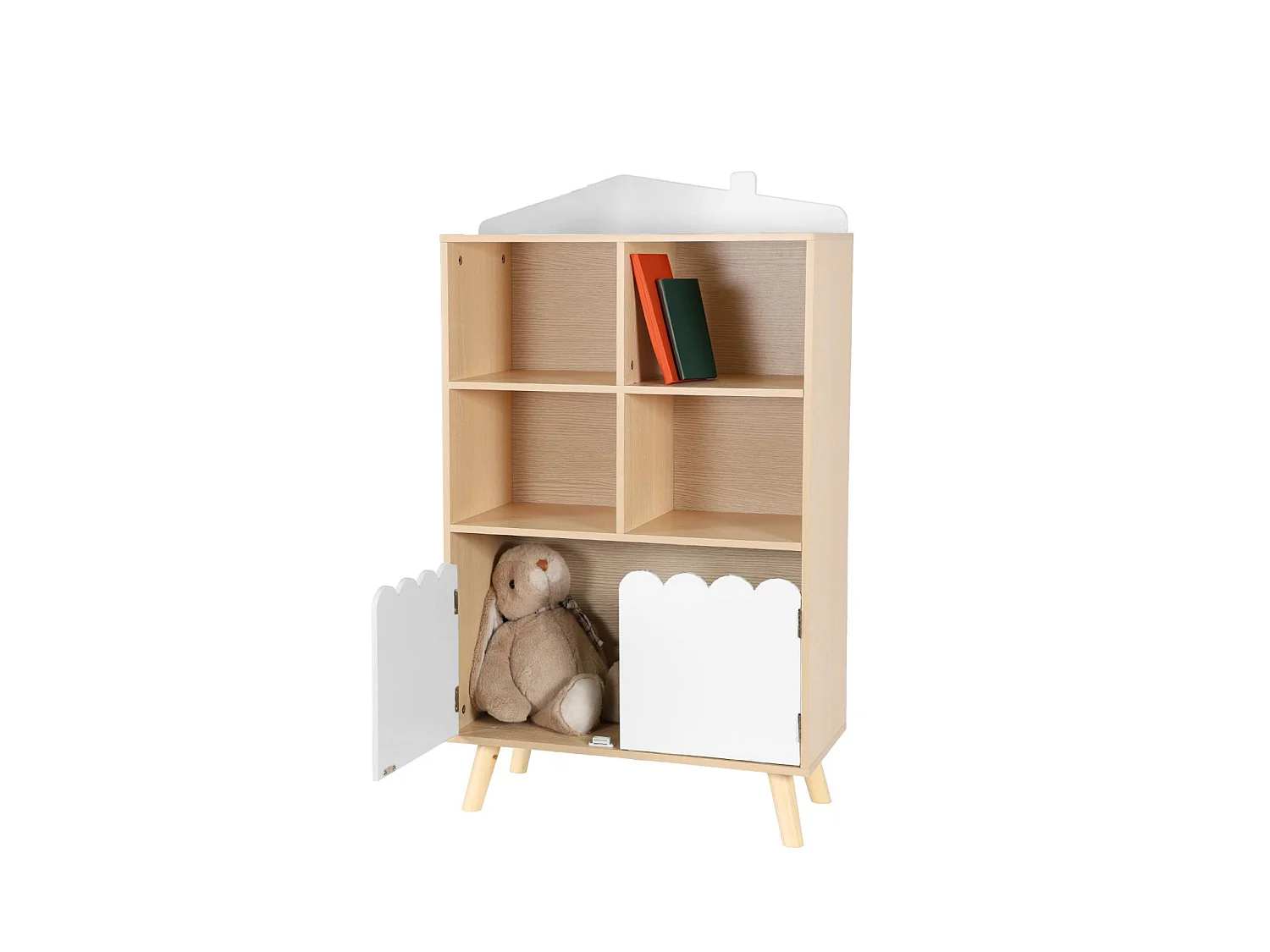 Bibliothèque enfant blanche 2 portes et 4 étagères