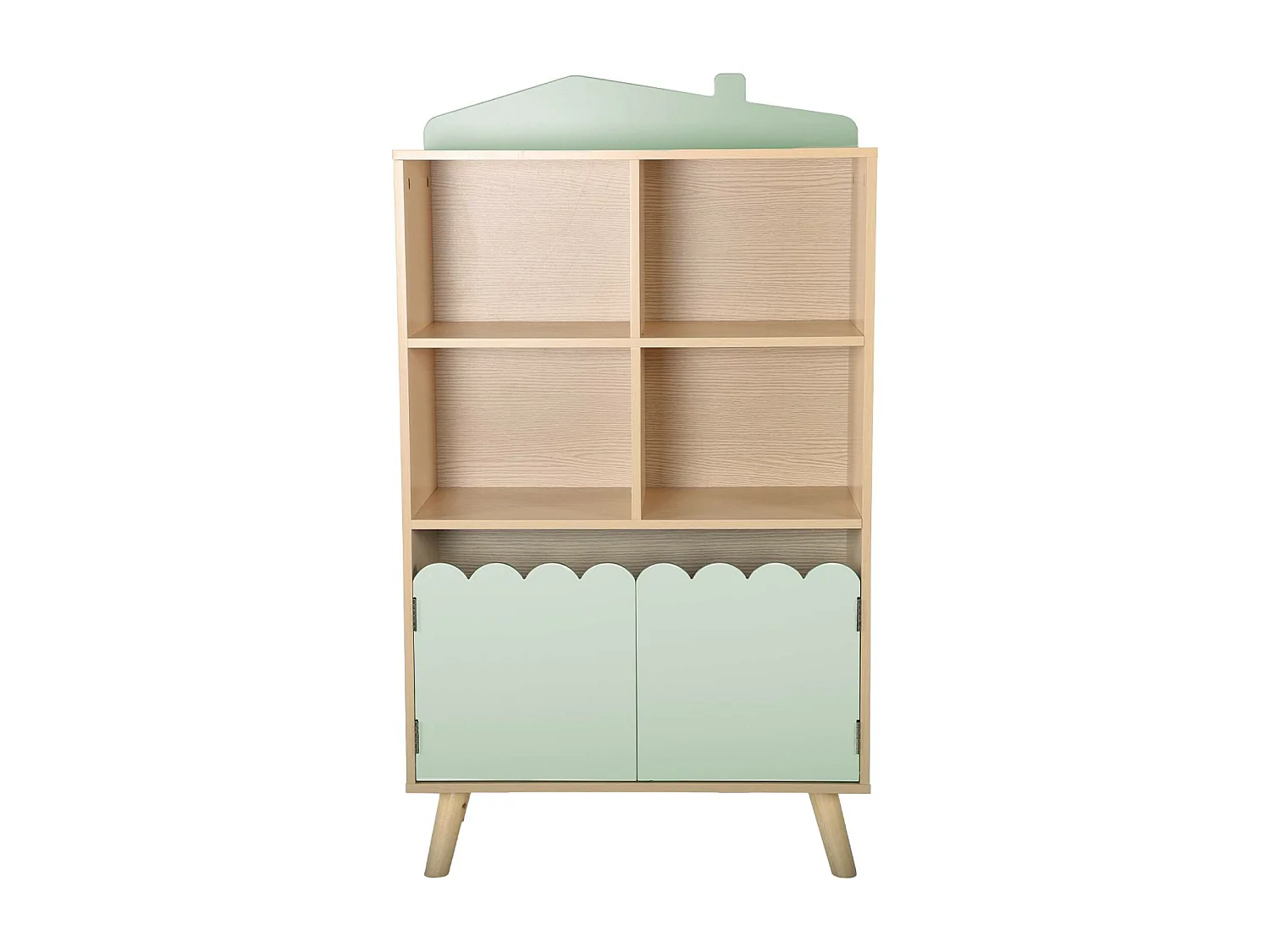 Bibliothèque enfant verte 2 portes et 4 étagères