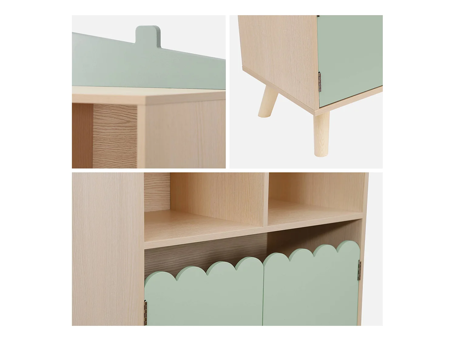 Biblioteca infantil madera de pino 2 puertas 4 estantes verde