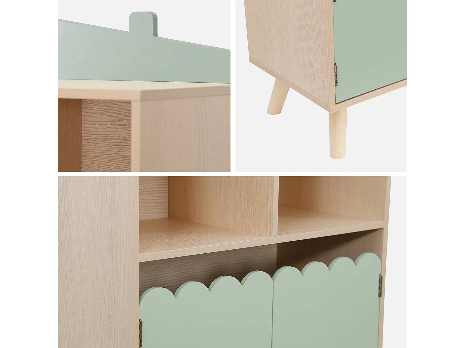 Bibliothèque enfant verte 2 portes et 4 étagères