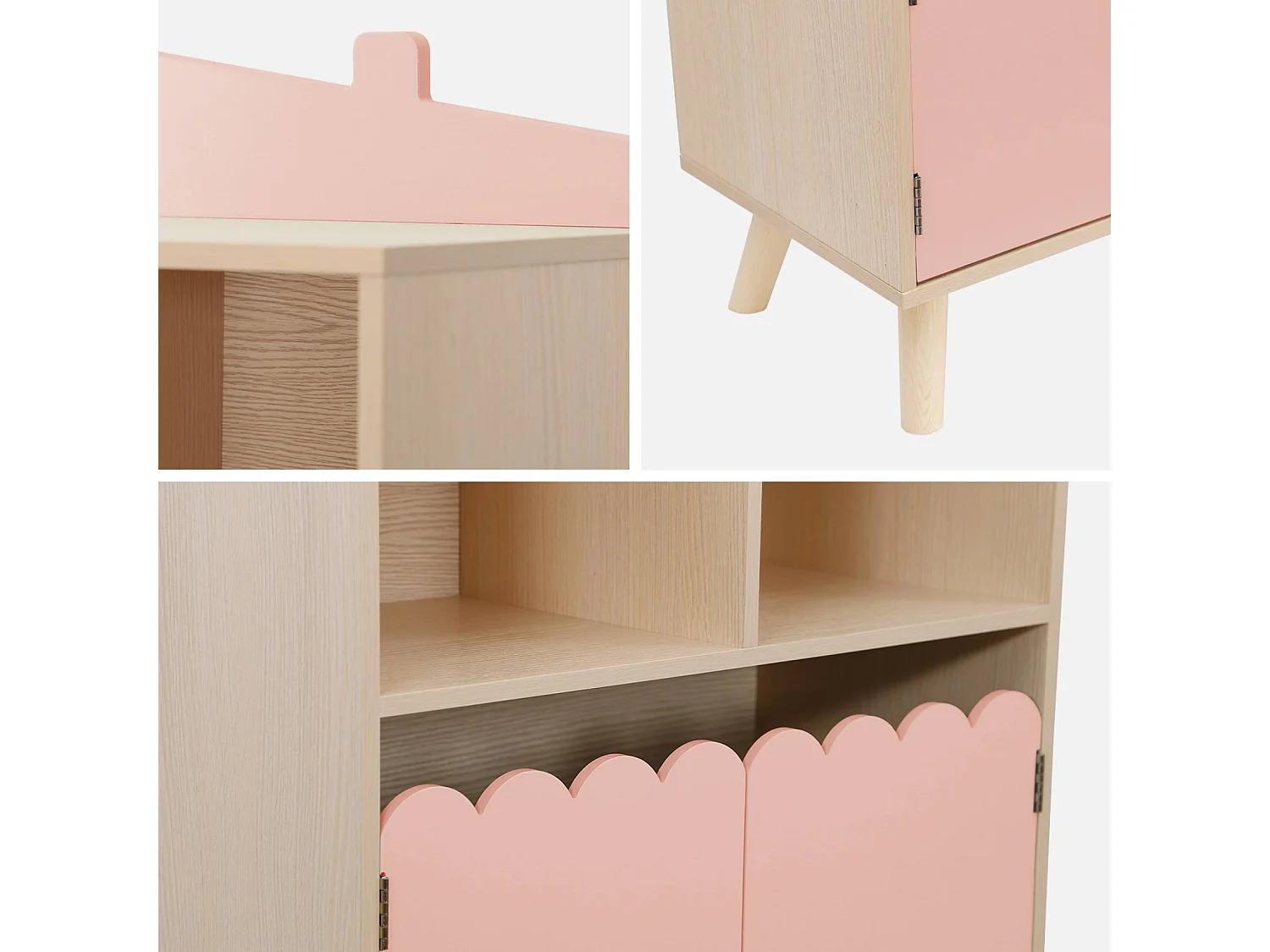 Bibliothèque enfant rose 2 portes et 4 étagères