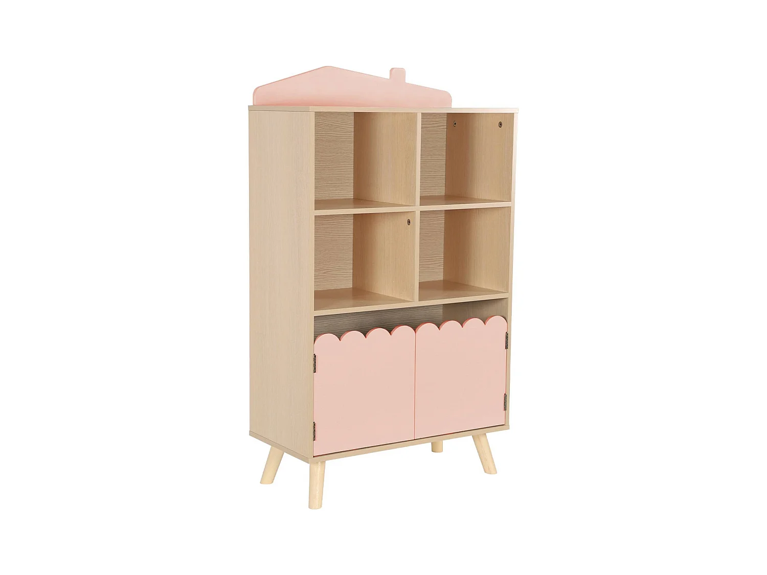 Bibliothèque enfant rose 2 portes et 4 étagères