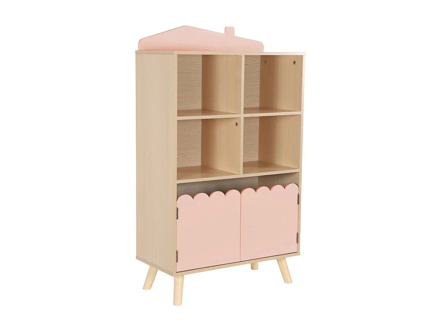 Bibliothèque enfant rose 2 portes et 4 étagères