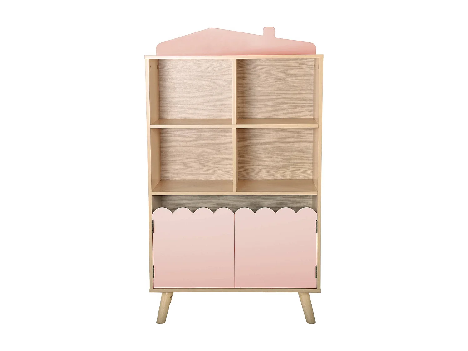 Biblioteca infantil madera de pino 2 puertas 4 estantes rosa