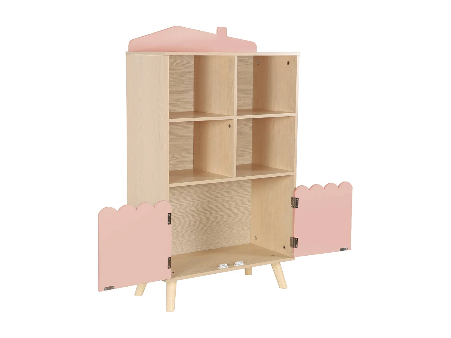 Biblioteca infantil madera de pino 2 puertas 4 estantes rosa