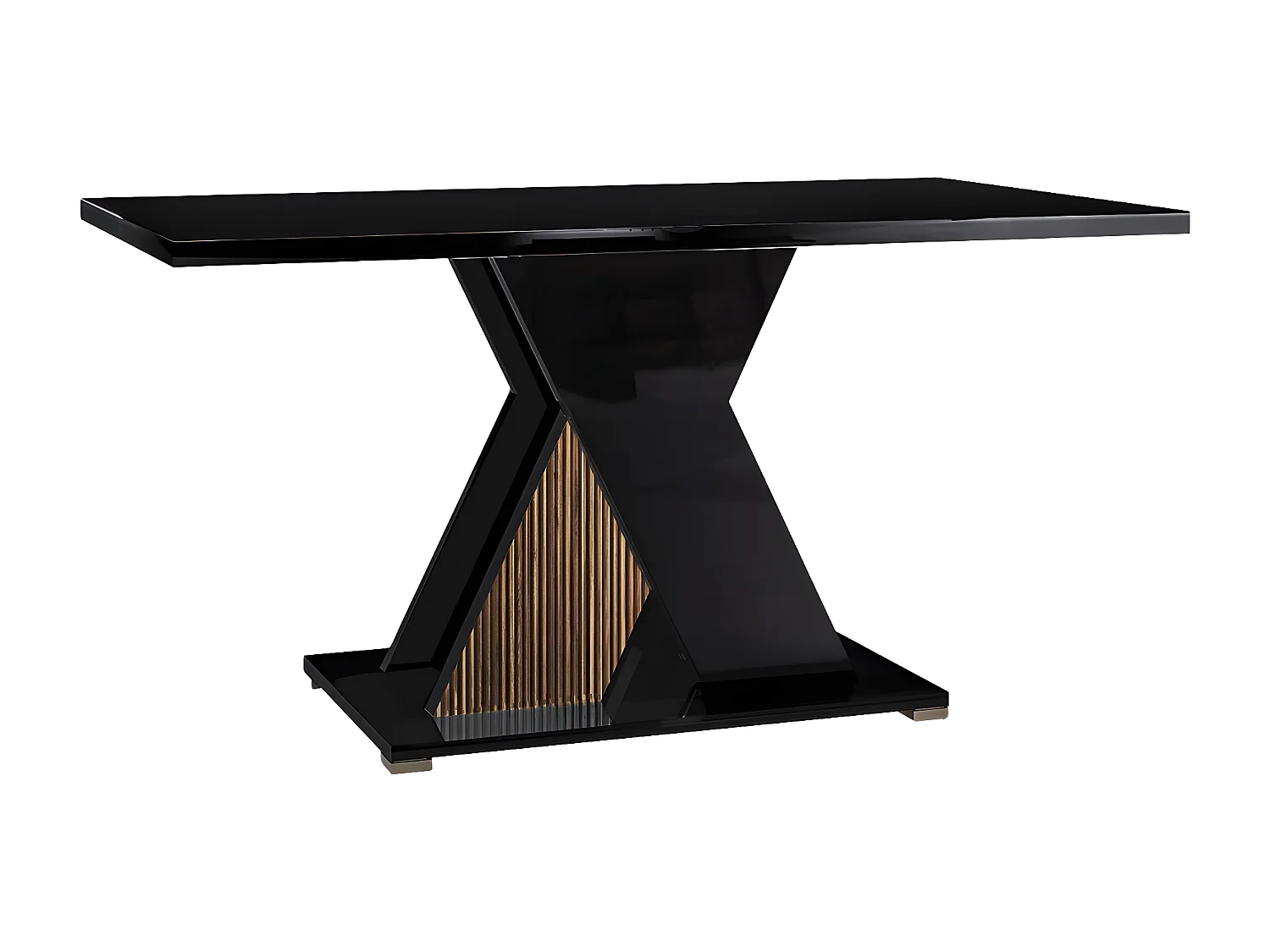 KADALA - Ensemble Séjour Laqué Noir Décor Bois Table 160cm + Buffet avec Leds