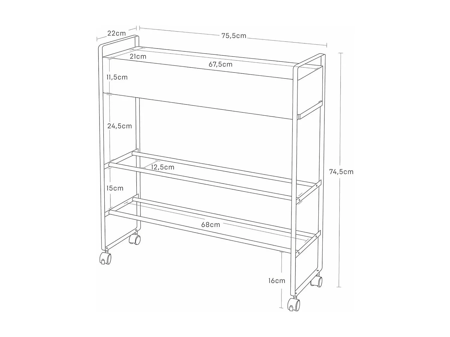 Etagère à chaussures en métal avec roulettes Tower