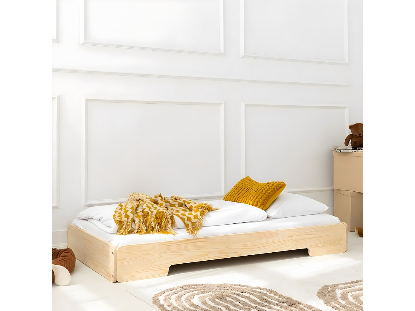 Lit au sol 90x190 sommier inclus Léna Bois