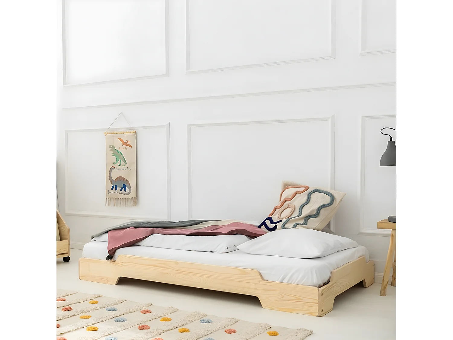 Cama al ras del suelo 90x190 con somier Lola Madera