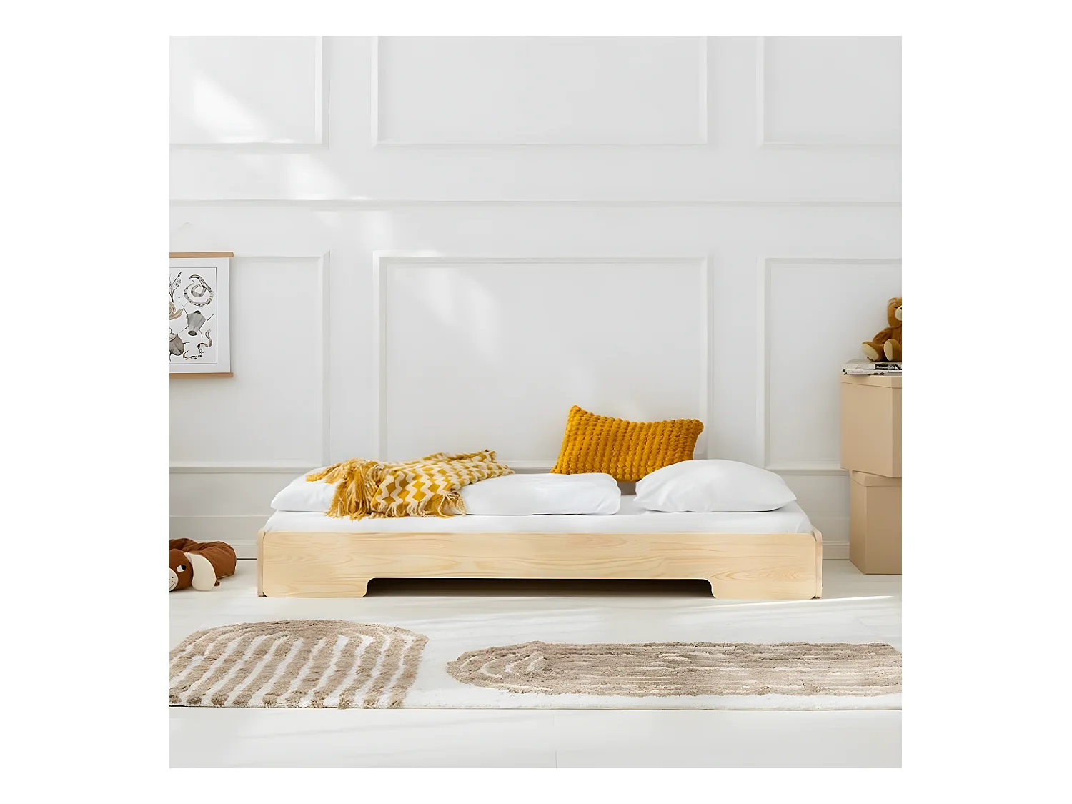 Lit au sol 90x200 sommier inclus Léna Bois