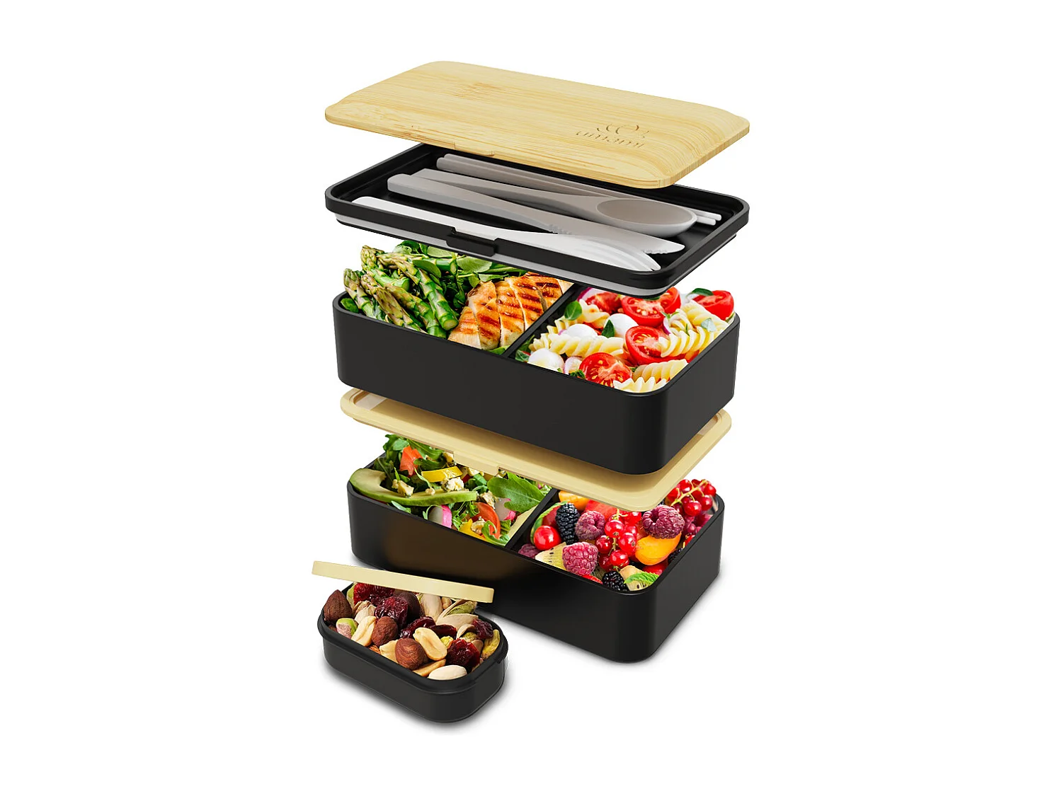 Bento Original 1,2 l noir et décor bambou