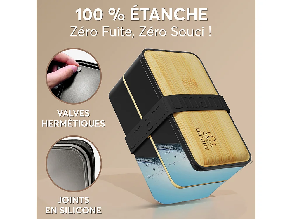 Bento Original 1,2 l noir et décor bambou