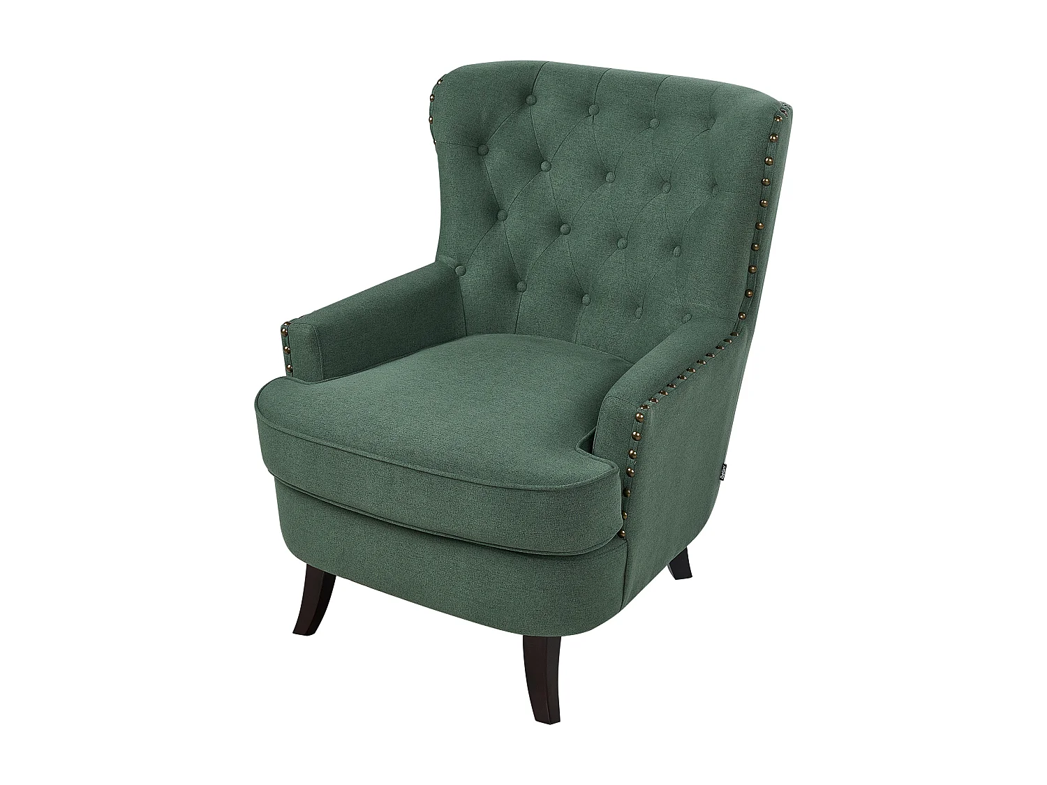 Retro Sessel Stoffbezug grün mit Nieten Knopfheftung Chesterfield-Stil Viborg II