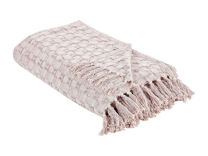 Tagesdecke Baumwolle pastell rosa 220x240cm strukturiert mit Fransen modern Bere