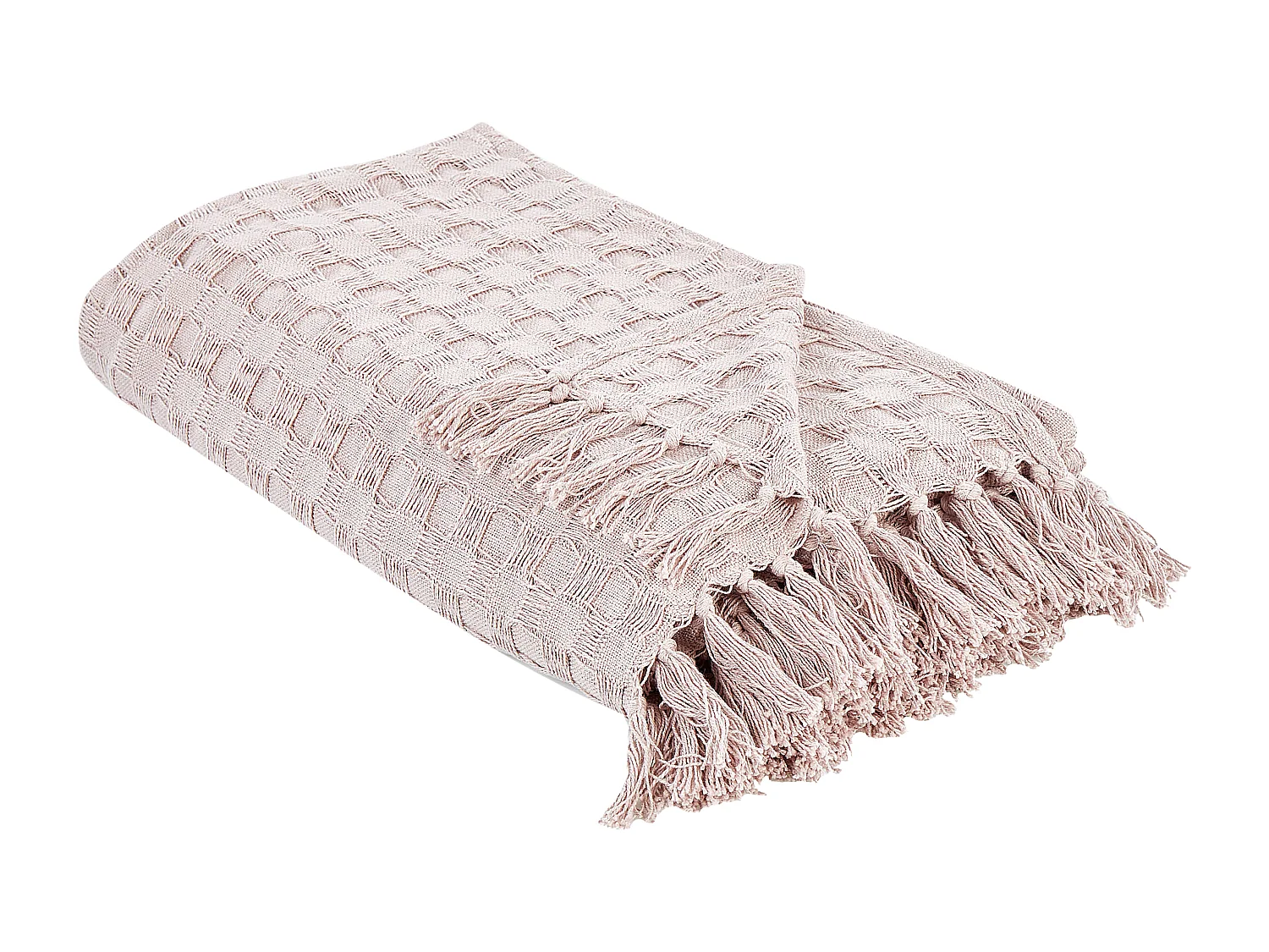 Tagesdecke Baumwolle pastell rosa 220x240cm strukturiert mit Fransen modern Bere