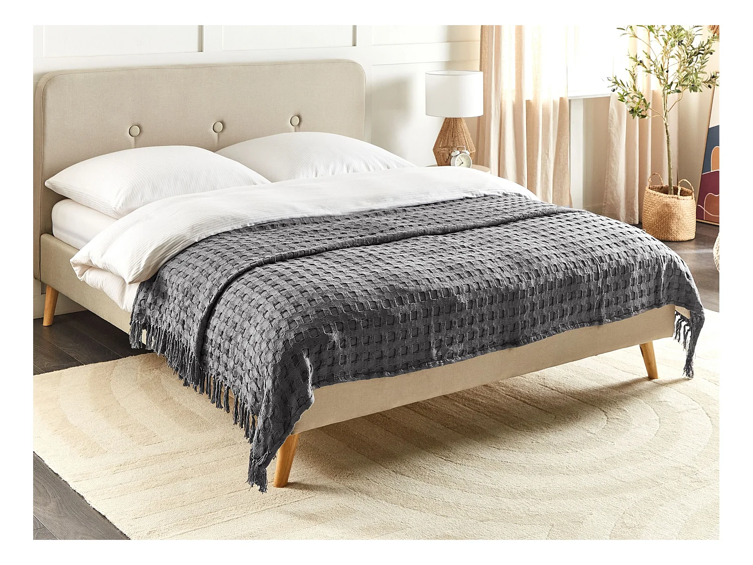 Sprei BERE Katoen 200 x 220 cm Donkergrijs