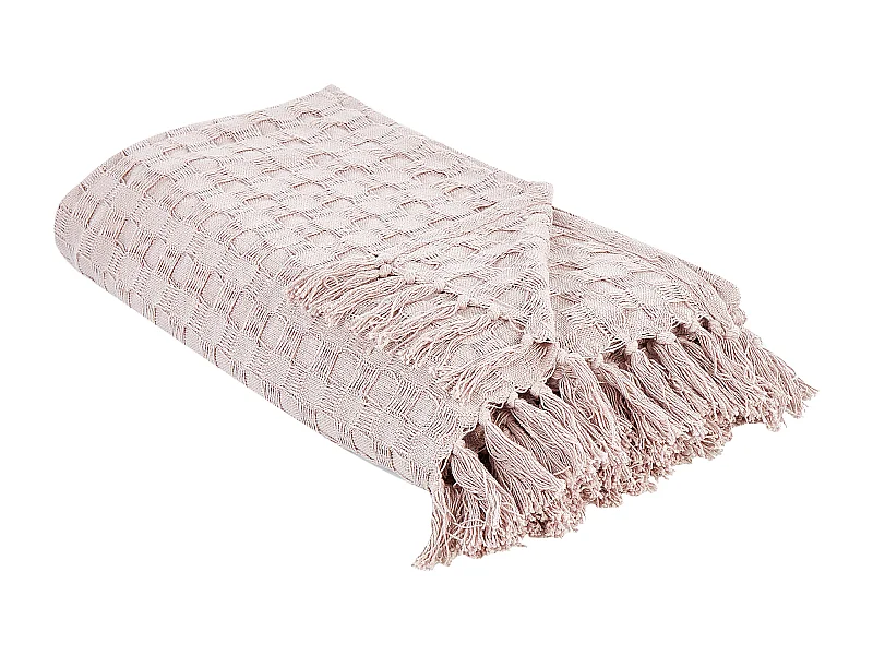 Tagesdecke Baumwolle pastell rosa 200x220cm strukturiert mit Fransen modern Bere