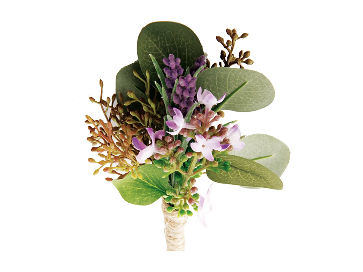 Boutonnière Artificielle de Lavande et d'Eucalyptus - Violet