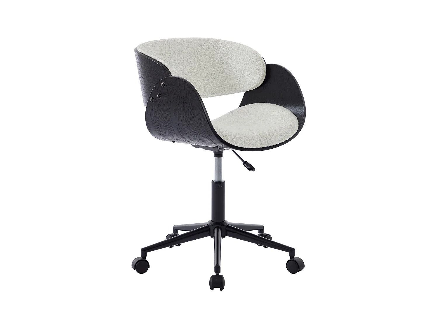Chaise de bureau - Tissu bouclette et métal - Blanc et noir - Hauteur ajustable - JELSA
