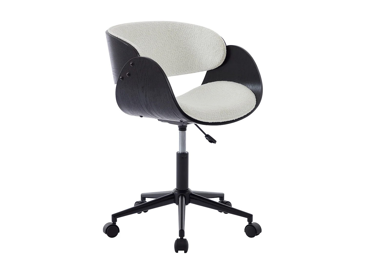 Chaise de bureau - Tissu bouclette et métal - Blanc et noir - Hauteur ajustable - JELSA